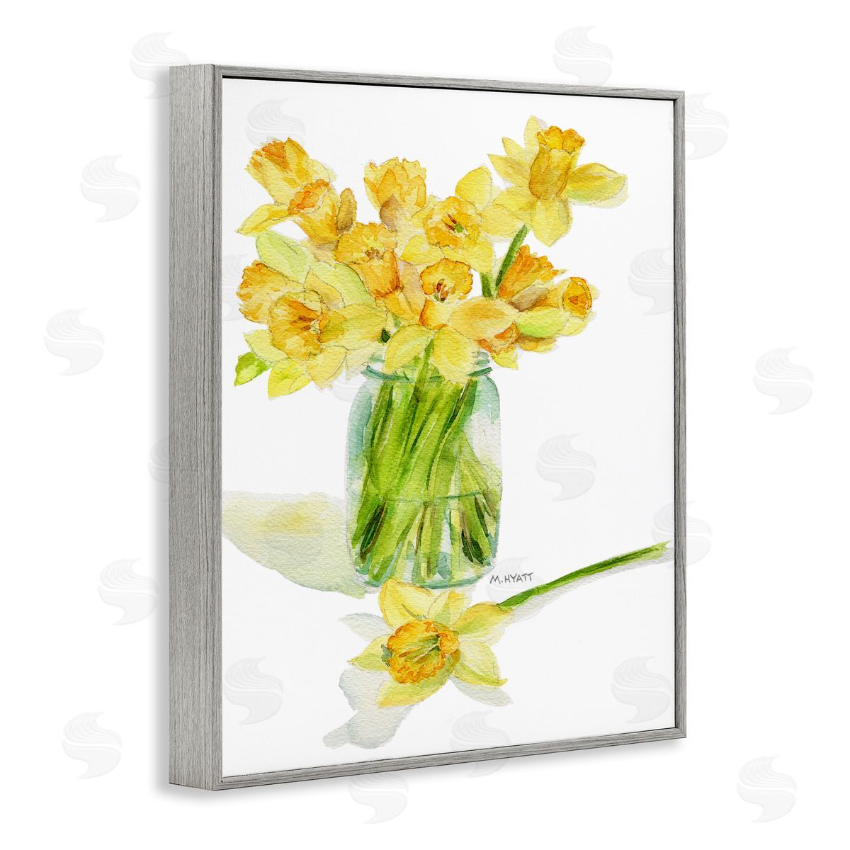 Melissa Hyatt Yellow Daffodil Bouquet in Canning Jar Gray Framed Giclee Wall Art