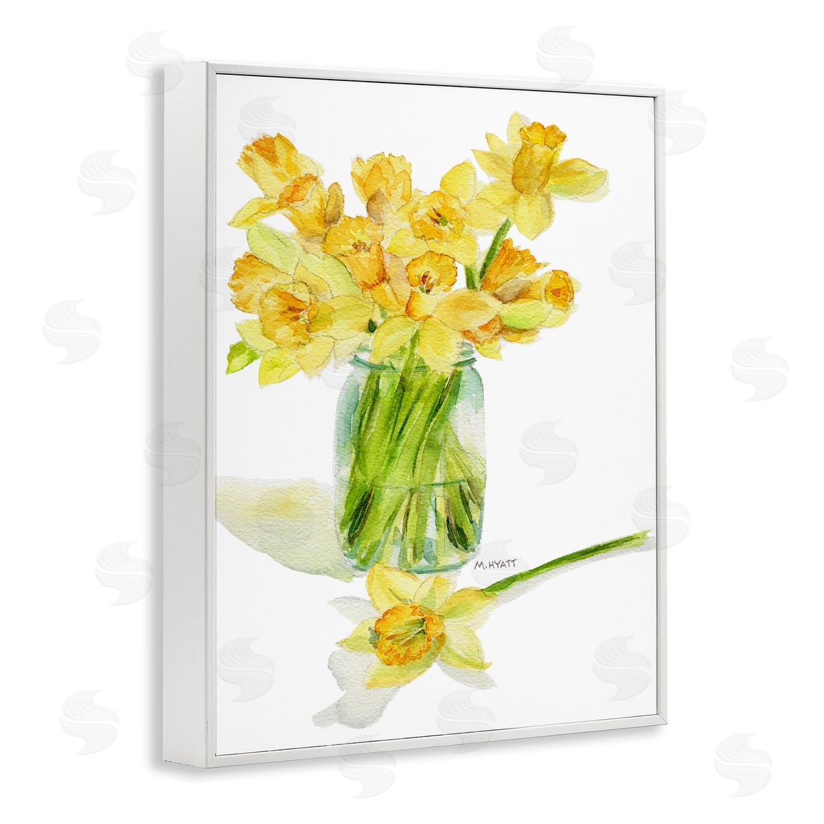 Melissa Hyatt Yellow Daffodil Bouquet in Canning Jar White Framed Giclee Wall Art
