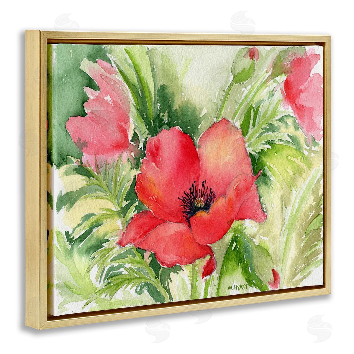 Melissa Hyatt Red Poppies Surrounded by Soft Greenery  Gold Floater Frame Canvas Art