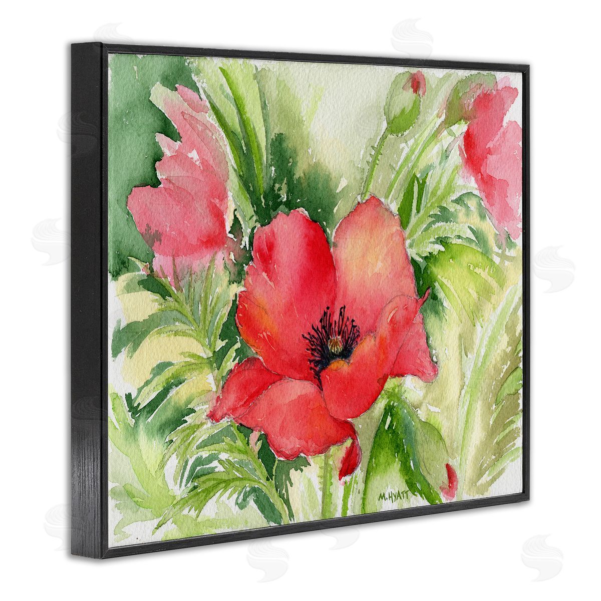 Melissa Hyatt Red Poppies Surrounded by Soft Greenery  Black Framed Giclee Wall Art