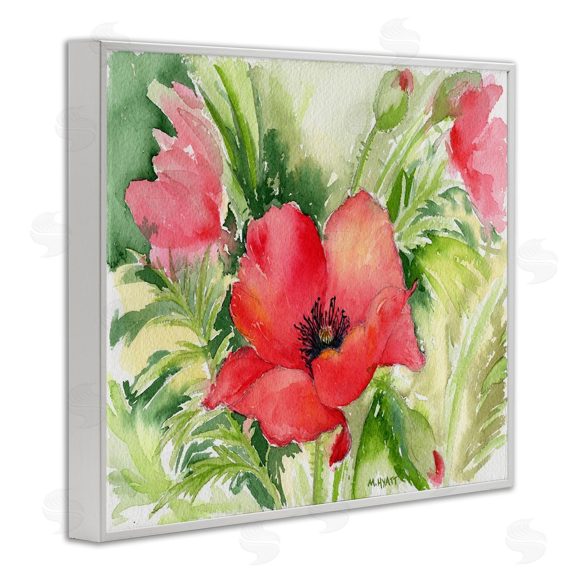 Melissa Hyatt Red Poppies Surrounded by Soft Greenery  White Framed Giclee Wall Art