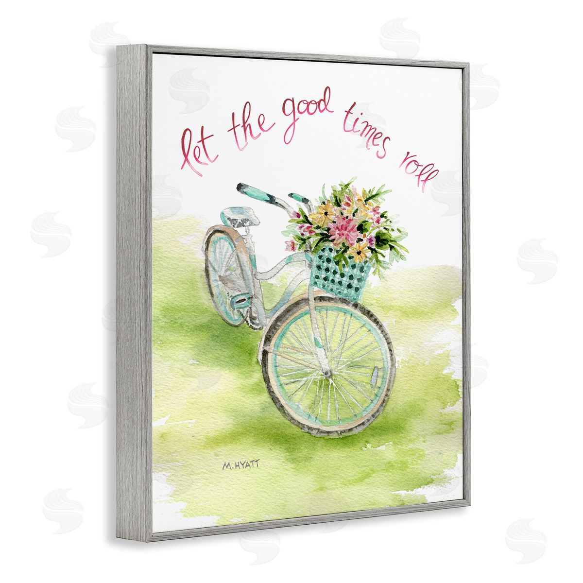 Melissa Hyatt Let Good Times Roll Phrase Blue Floral Bike Gray Framed Giclee Wall Art