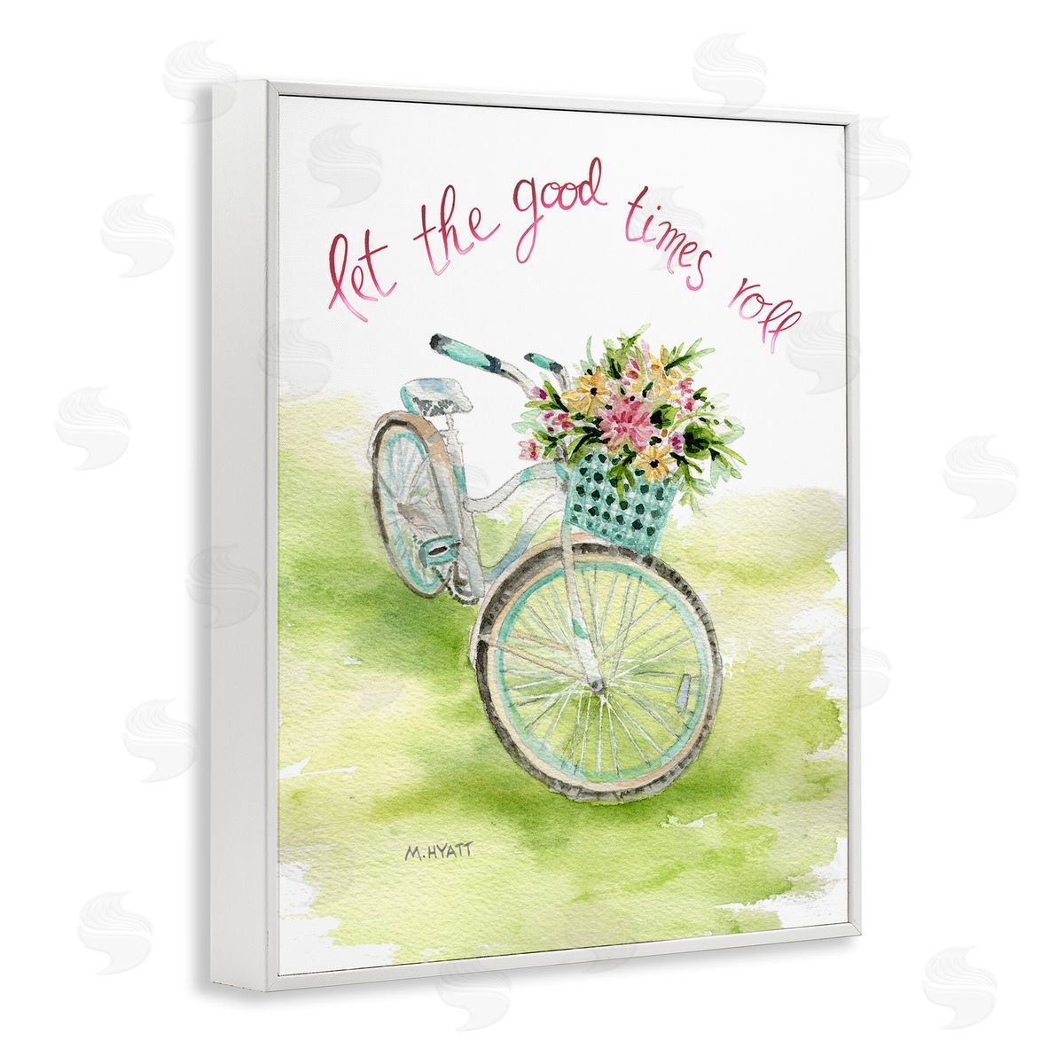 Melissa Hyatt Let Good Times Roll Phrase Blue Floral Bike White Framed Giclee Wall Art