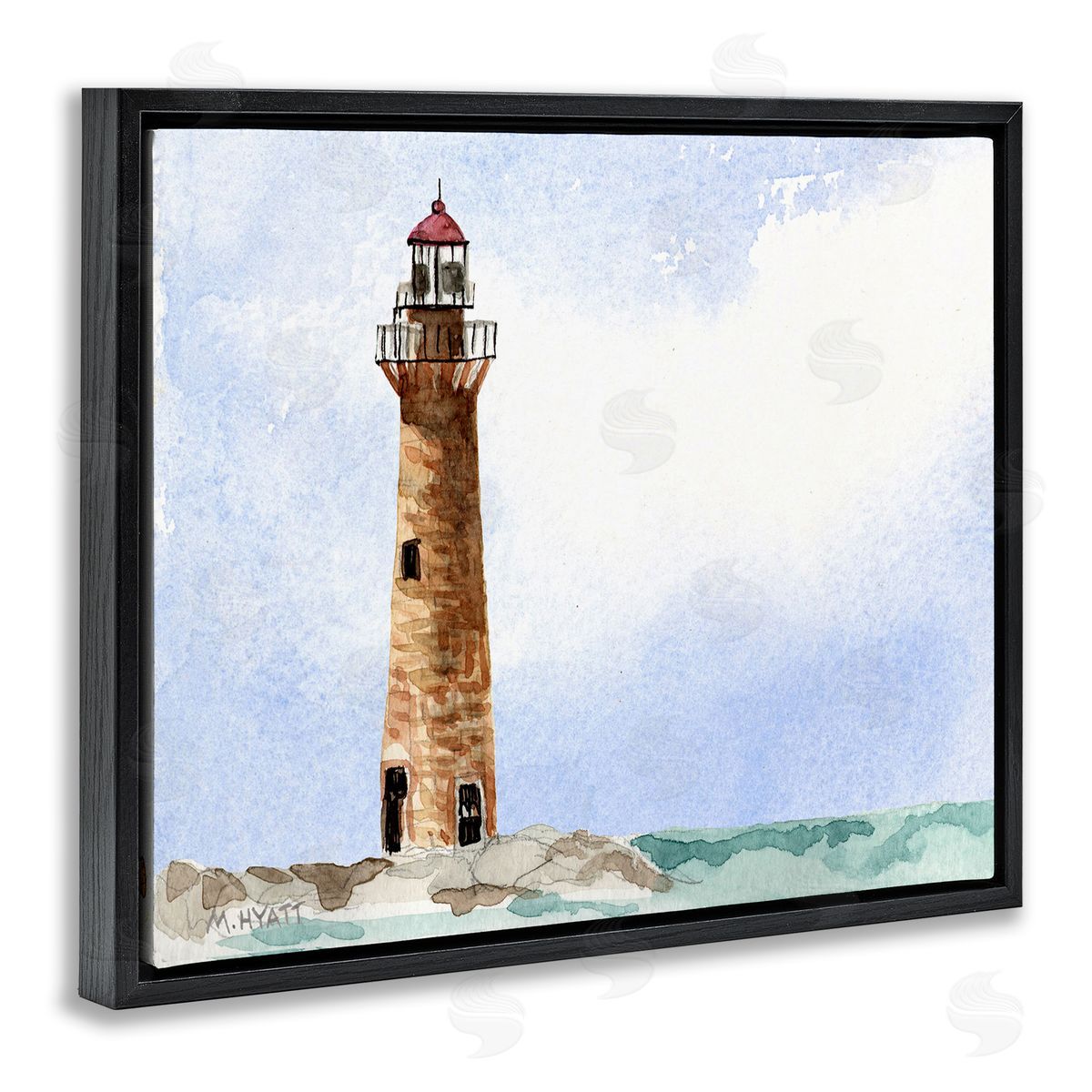 Melissa Hyatt Coastal Little Gull Lighthouse Soft Watercolor Seascape Black Floater Frame Canvas Art