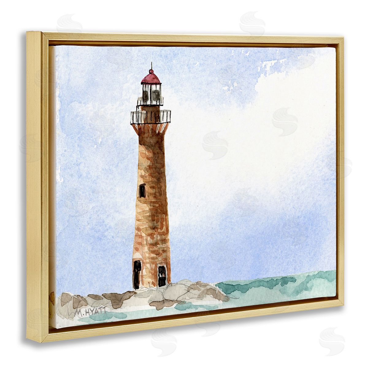 Melissa Hyatt Coastal Little Gull Lighthouse Soft Watercolor Seascape Gold Floater Frame Canvas Art