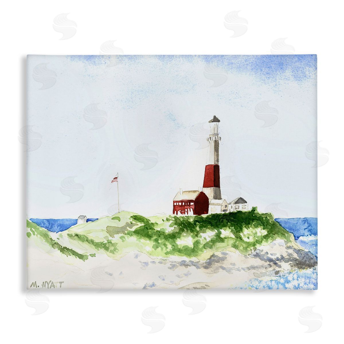 Melissa Hyatt Red Striped Lighthouse on Coastal Cliff Canvas Wall Art