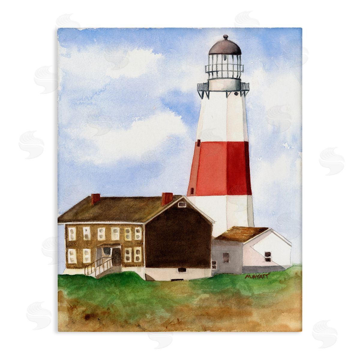 Melissa Hyatt Nautical Red Striped Lighthouse Coastal Cliff Architecture Canvas Wall Art