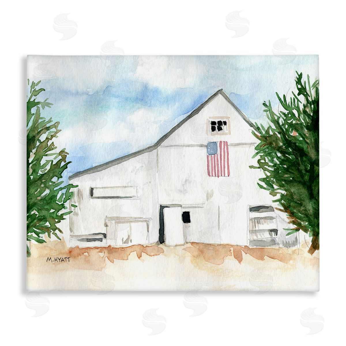 Melissa Hyatt American Barn Side Soft Blue Brown Watercolor Canvas Wall Art