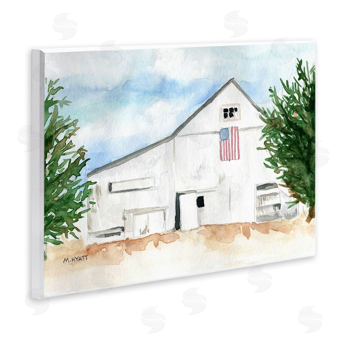 Melissa Hyatt American Barn Side Soft Blue Brown Watercolor Wall Plaque Art