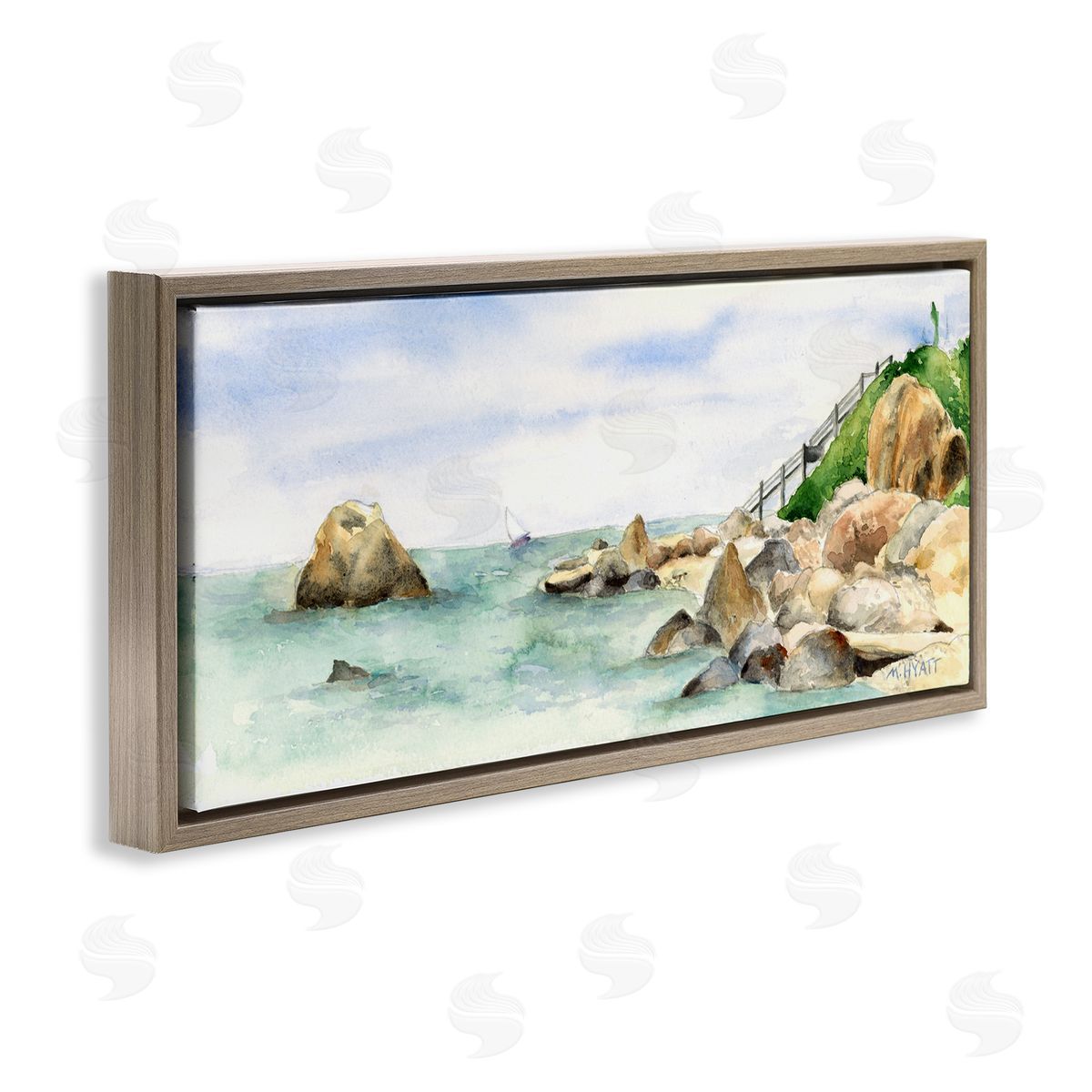 Melissa Hyatt Rocky Point Coastal Seascape Soft Watercolor Brown Floater Frame Canvas Art