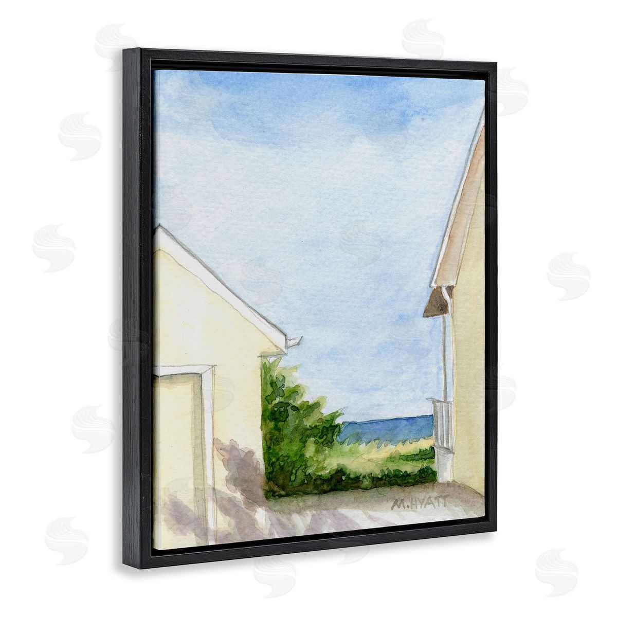Melissa Hyatt Ocean Cliffside In-Between Beach Cottage Architecture Black Floater Frame Canvas Art