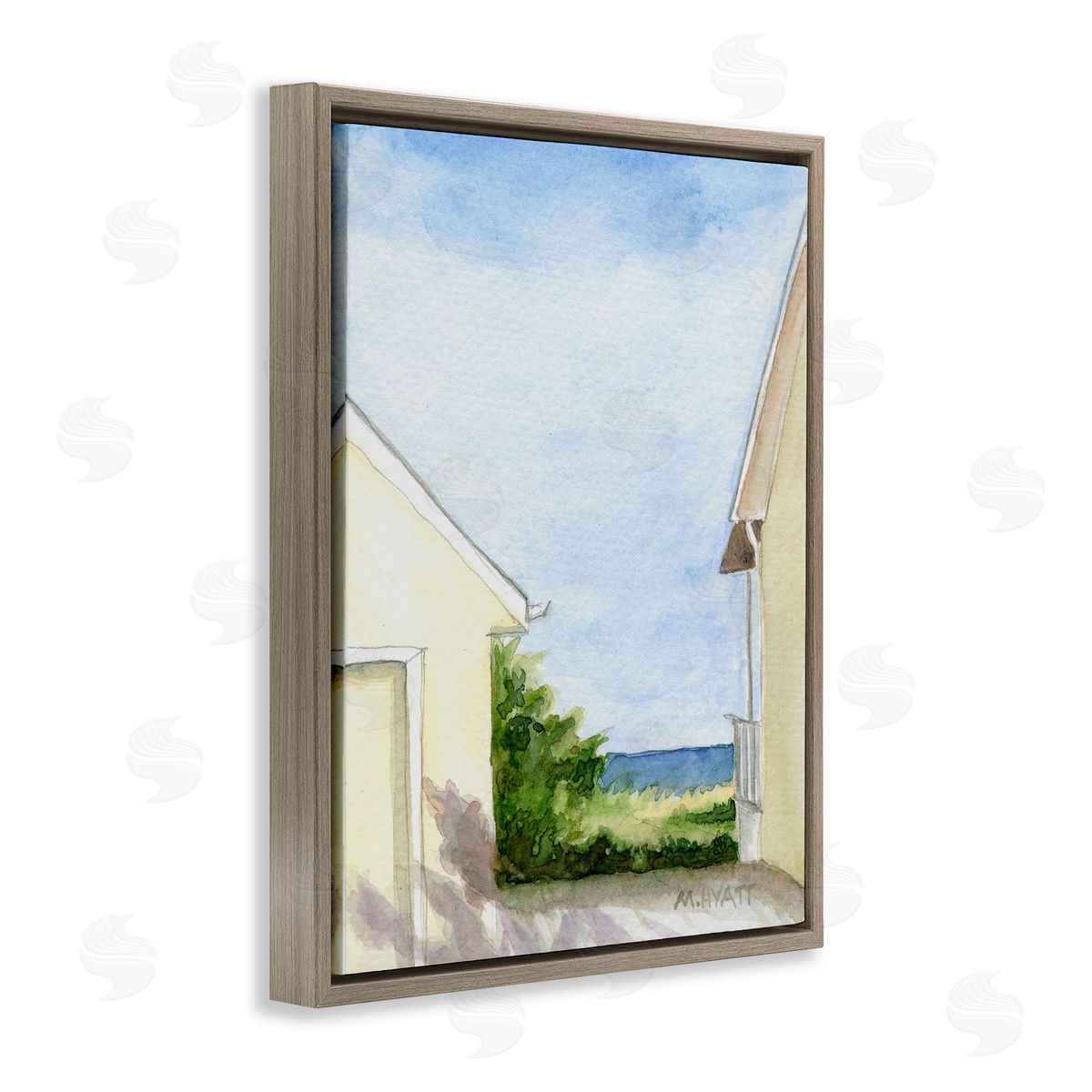 Melissa Hyatt Ocean Cliffside In-Between Beach Cottage Architecture Brown Floater Frame Canvas Art