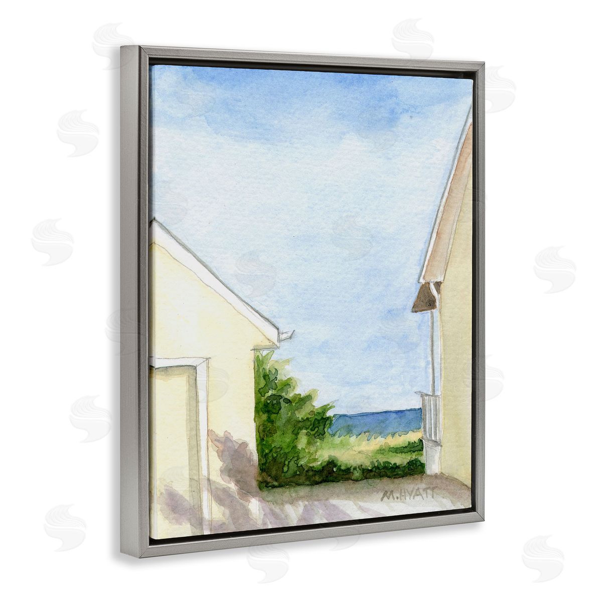 Melissa Hyatt Ocean Cliffside In-Between Beach Cottage Architecture Gray Floater Frame Canvas Art