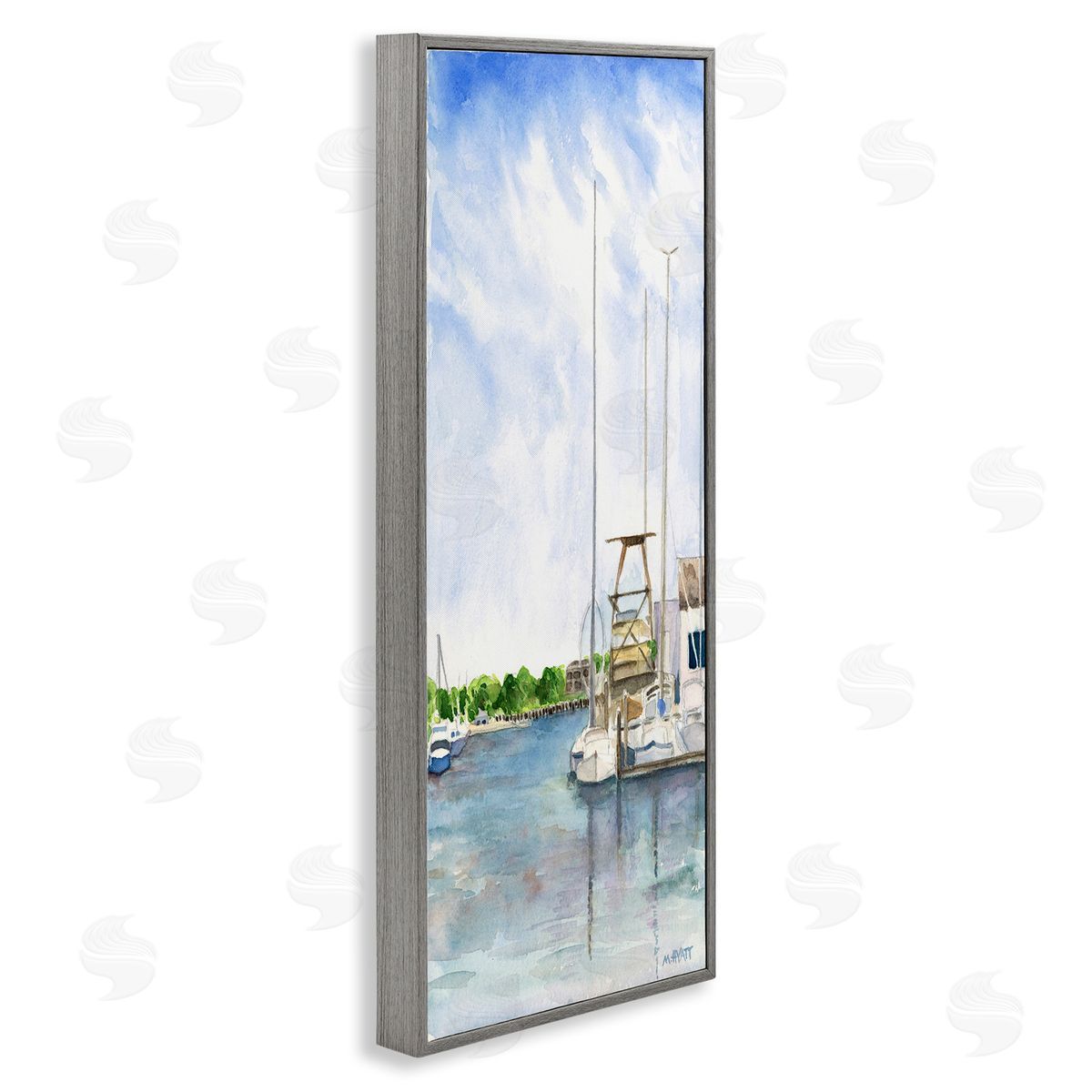 Melissa Hyatt Boats at Dock Summer Lakeside Landscape Gray Framed Giclee Wall Art
