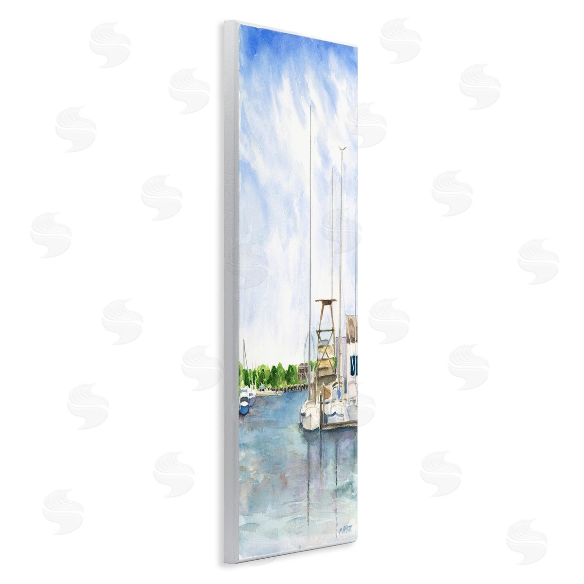 Melissa Hyatt Boats at Dock Summer Lakeside Landscape Wall Plaque Art