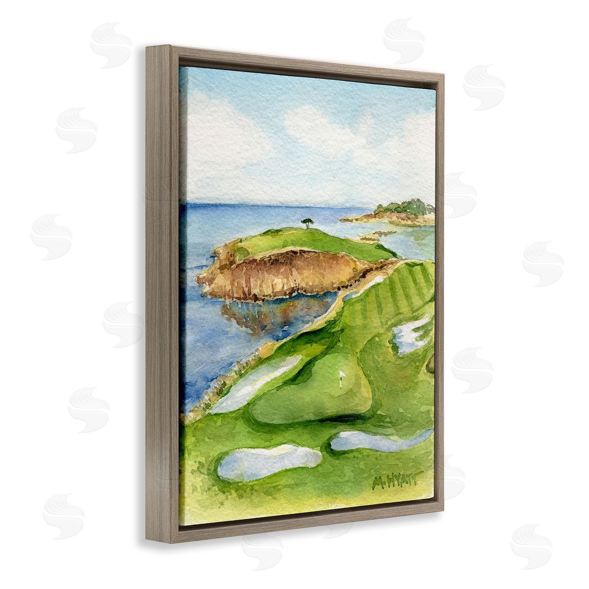 Melissa Hyatt Pebble Beach Cliffside Golf Course Soft Watercolor Brown Floater Frame Canvas Art