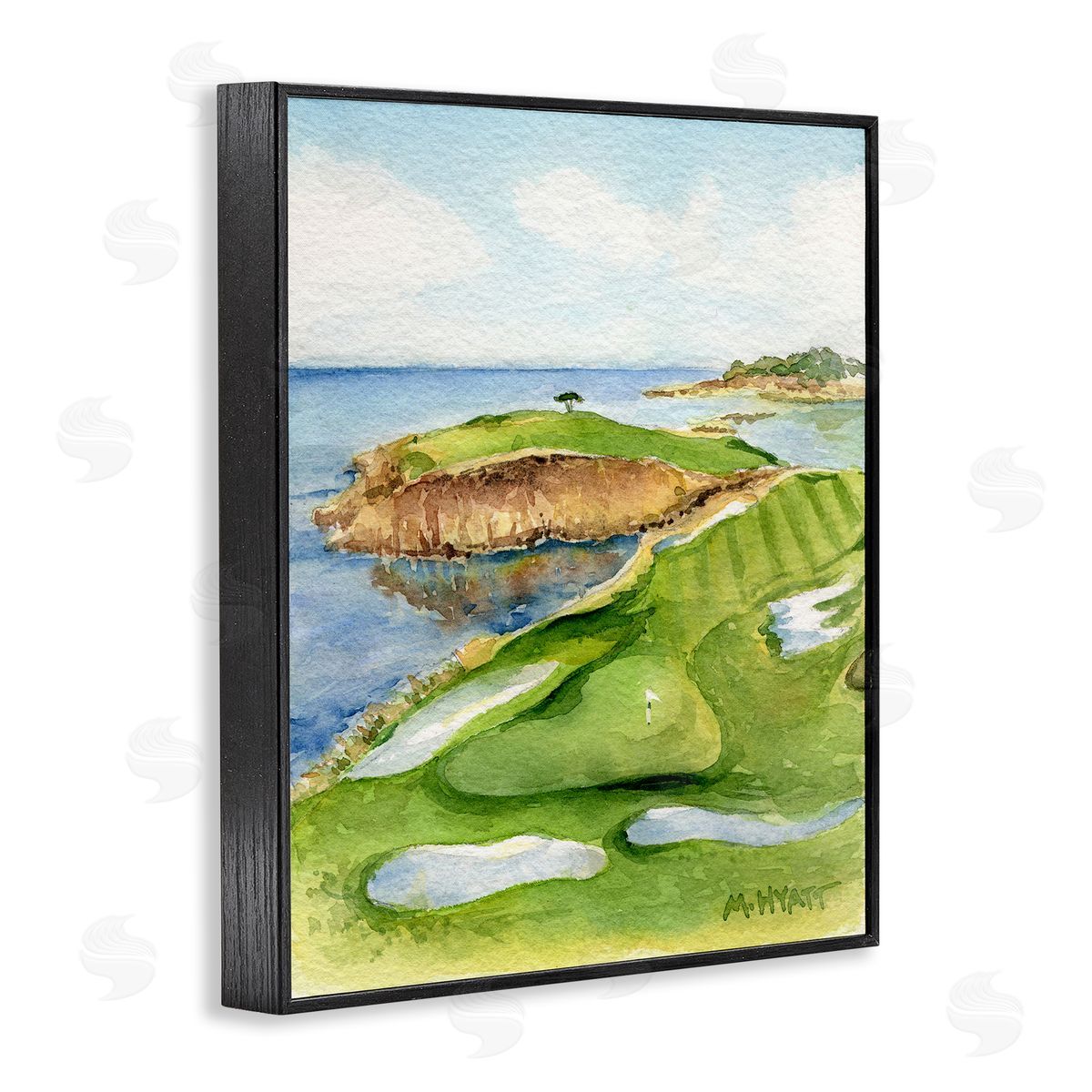 Melissa Hyatt Pebble Beach Cliffside Golf Course Soft Watercolor Black Framed Giclee Wall Art