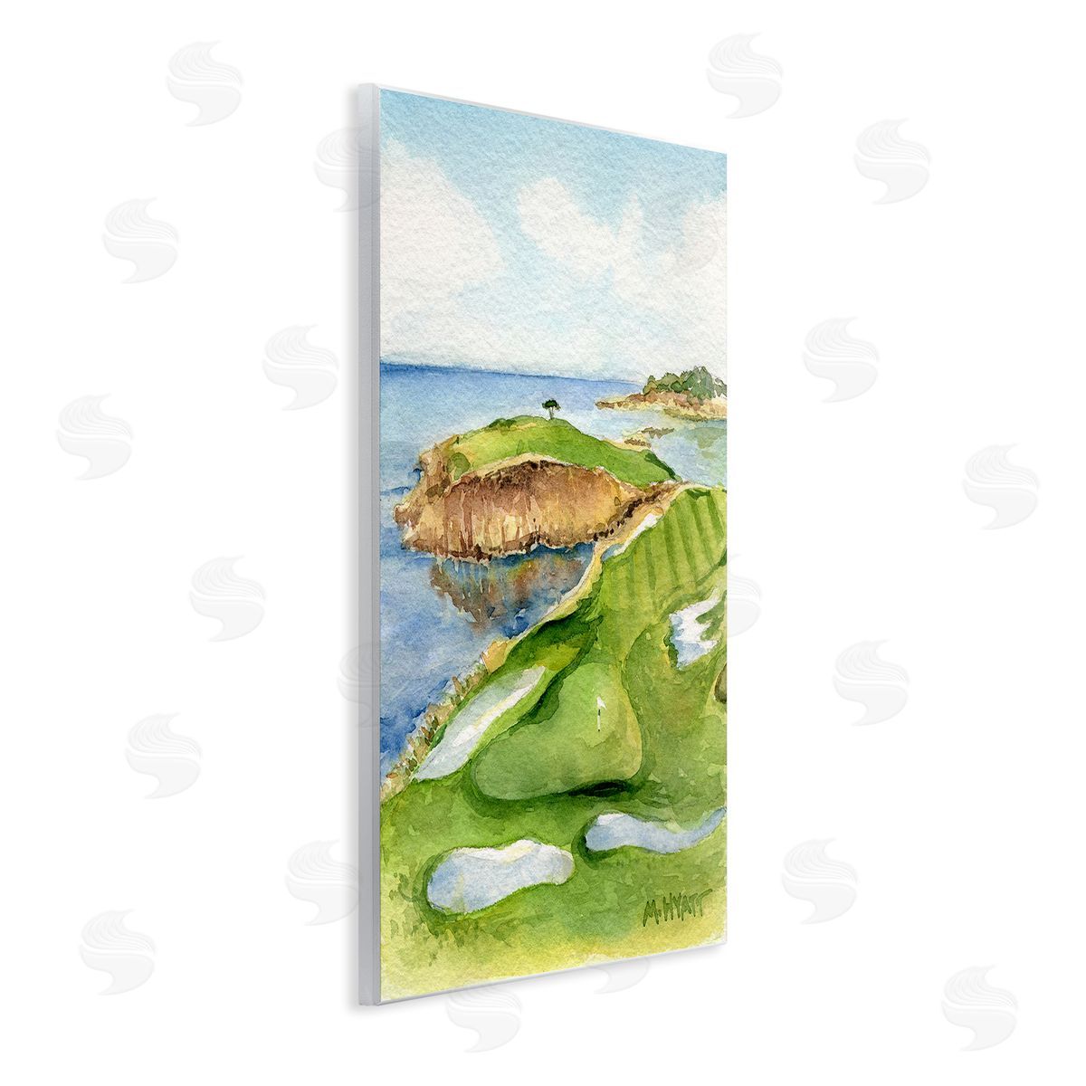 Melissa Hyatt Pebble Beach Cliffside Golf Course Soft Watercolor Wall Plaque Art