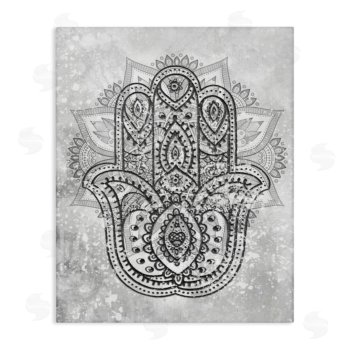 Stupell Studio Hamsa Hand Symbol Intricate Pattern Black Grey Canvas Wall Art