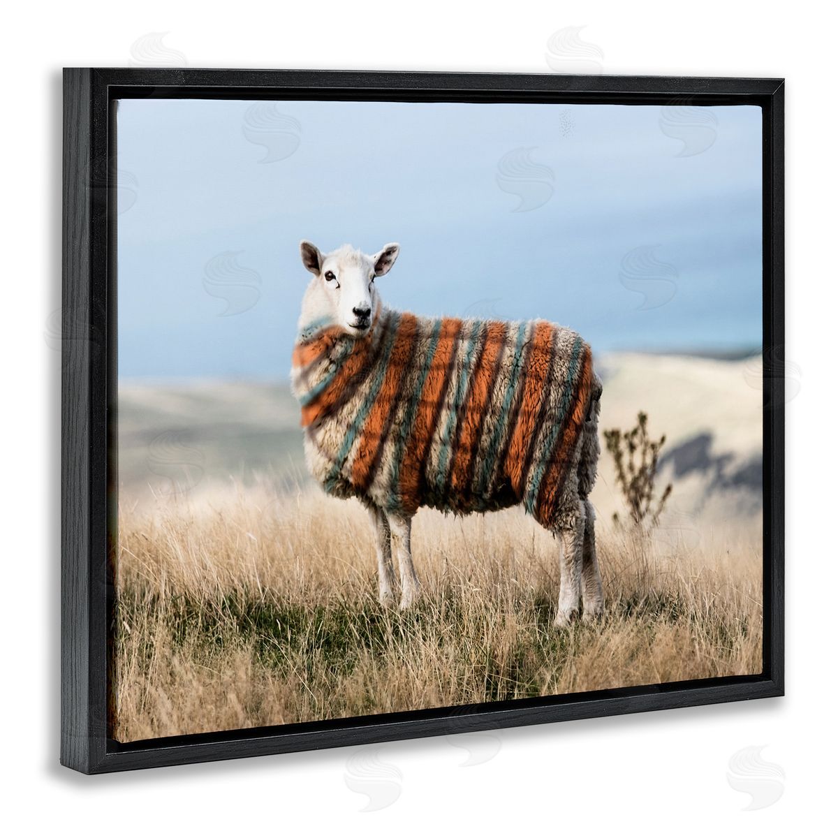 Ziwei Li Sweater Weather Sheep Animal Farm Plaid Black Floater Frame Canvas Art