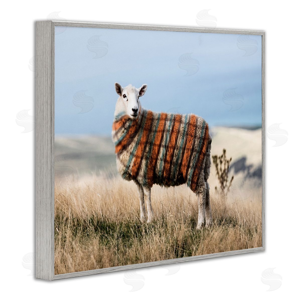 Ziwei Li Sweater Weather Sheep Animal Farm Plaid Gray Framed Giclee Wall Art
