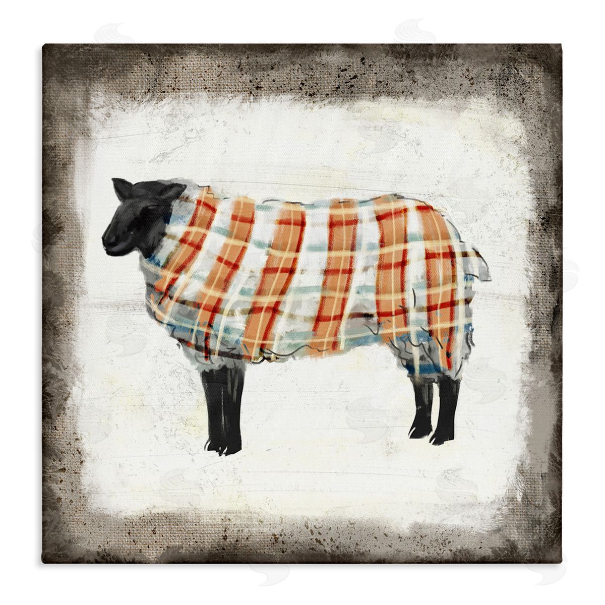 Ziwei Li Black Farm Sheep In Autumn Plaid Sweater  Canvas Wall Art