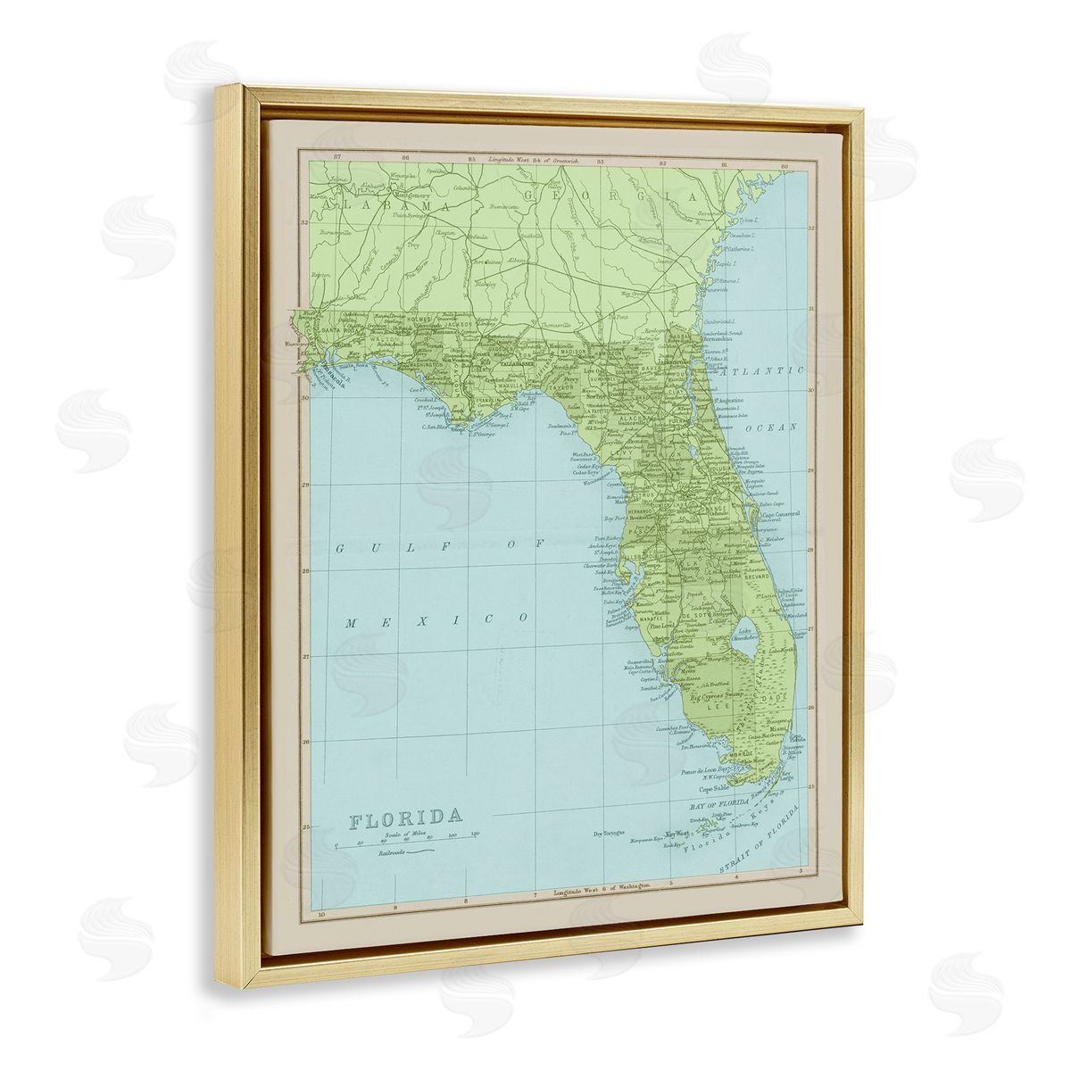 Stupell Studio Map Of Florida Classical State Border Gold Floater Frame Canvas Art