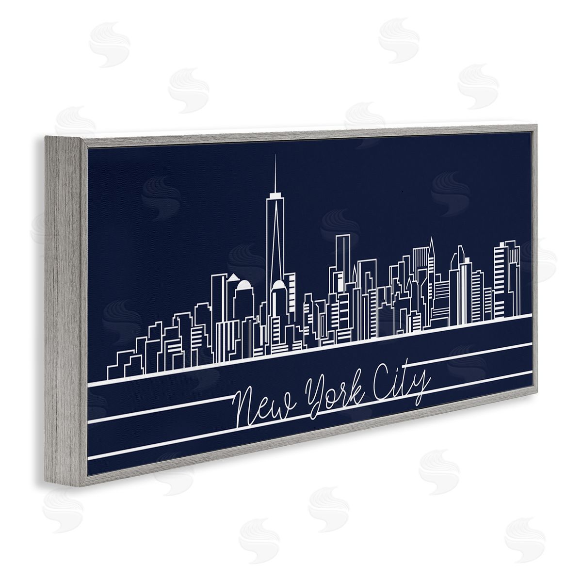 Stupell Studio New York City Skyline Deep Blue White Outline Gray Framed Giclee Wall Art