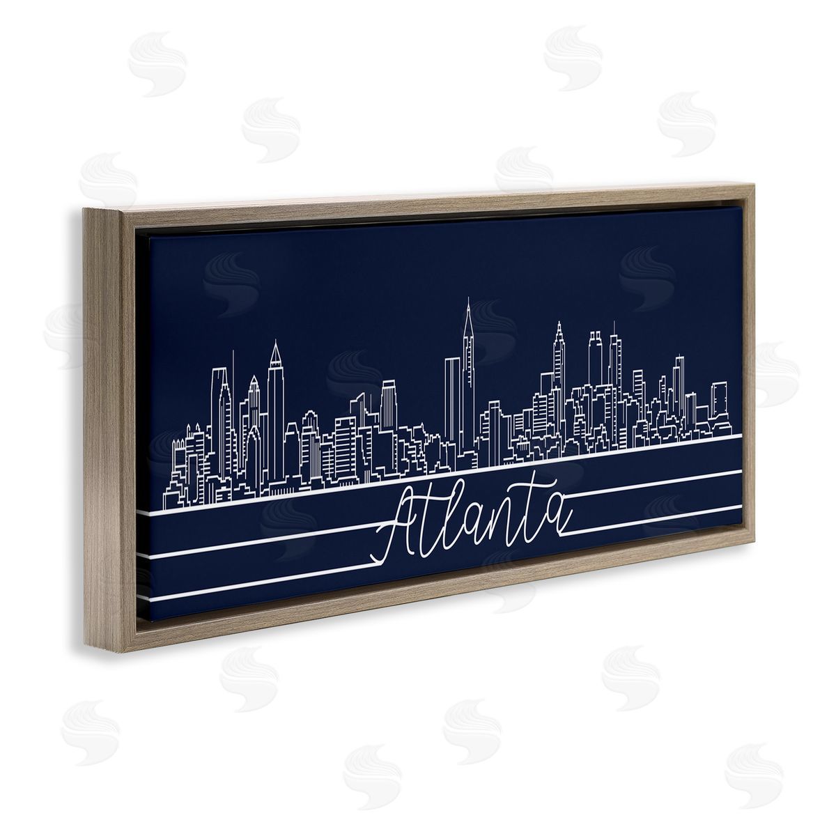 Stupell Studio Atlanta Georgia Linework City Skyline Deep Blue Brown Floater Frame Canvas Art
