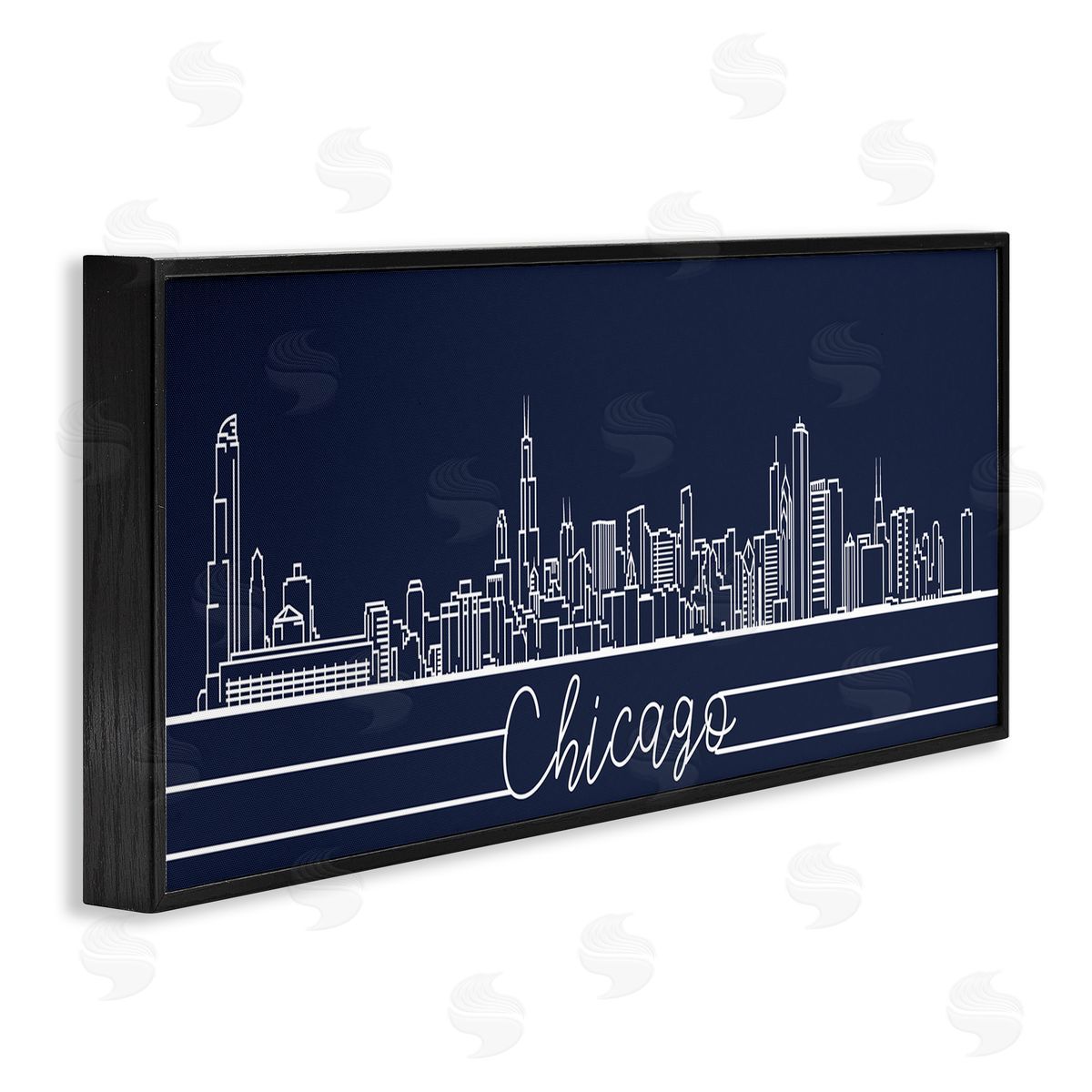 Stupell Studio Chicago Illinois Linework City Skyline Deep Blue Black Framed Giclee Wall Art