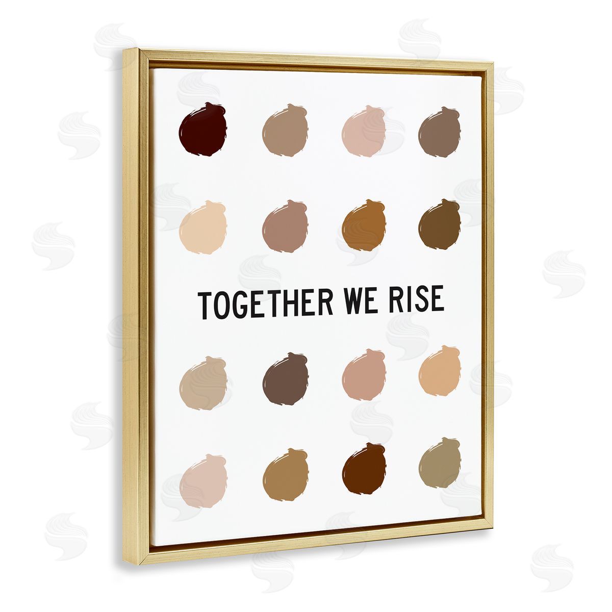 Tenisha Proctor Together We Rise Inspirational Phrase Neutral Tone Marks Gold Floater Frame Canvas Art