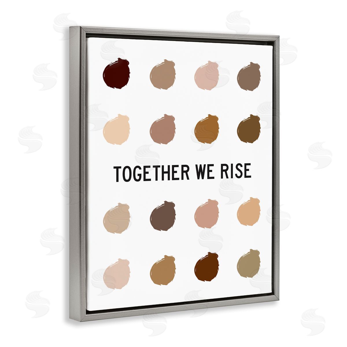 Tenisha Proctor Together We Rise Inspirational Phrase Neutral Tone Marks Gray Floater Frame Canvas Art