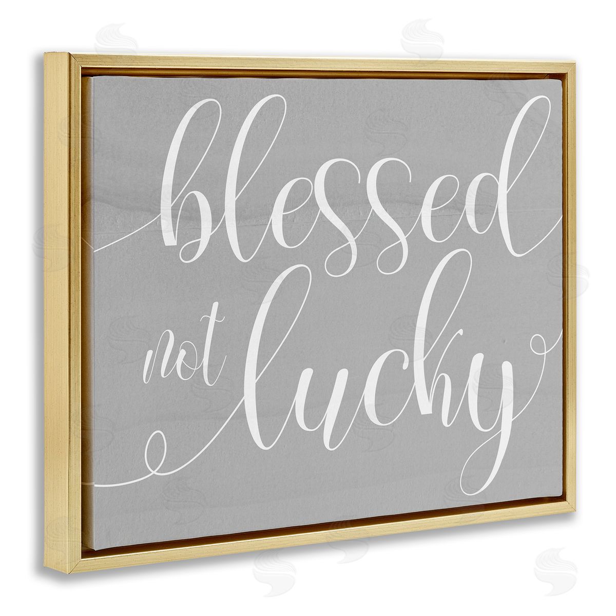 Stupell Studio Blessed Not Lucky Quote Soft Cursive Typography Gold Floater Frame Canvas Art