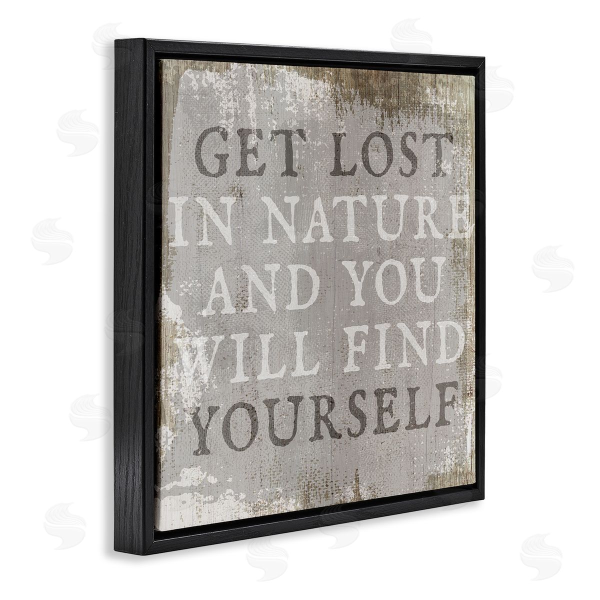 Stupell Studio Get Lost In Nature Phrase Grey Rustic Distress Black Floater Frame Canvas Art