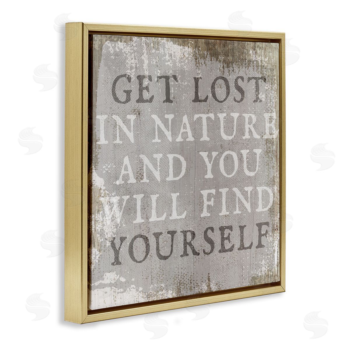 Stupell Studio Get Lost In Nature Phrase Grey Rustic Distress Gold Floater Frame Canvas Art