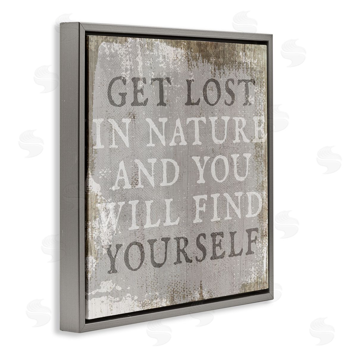 Stupell Studio Get Lost In Nature Phrase Grey Rustic Distress Gray Floater Frame Canvas Art