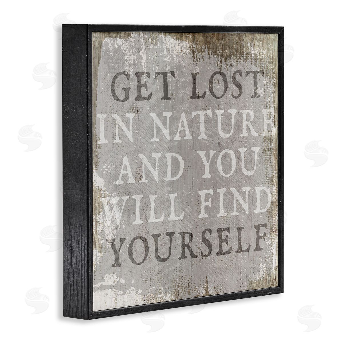 Stupell Studio Get Lost In Nature Phrase Grey Rustic Distress Black Framed Giclee Wall Art