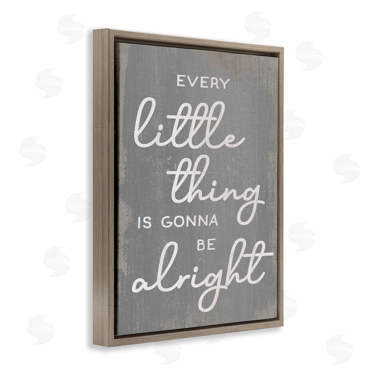 Stupell Studio Every Little Thing Positivity Phrase Rustic Grey White Brown Floater Frame Canvas Art
