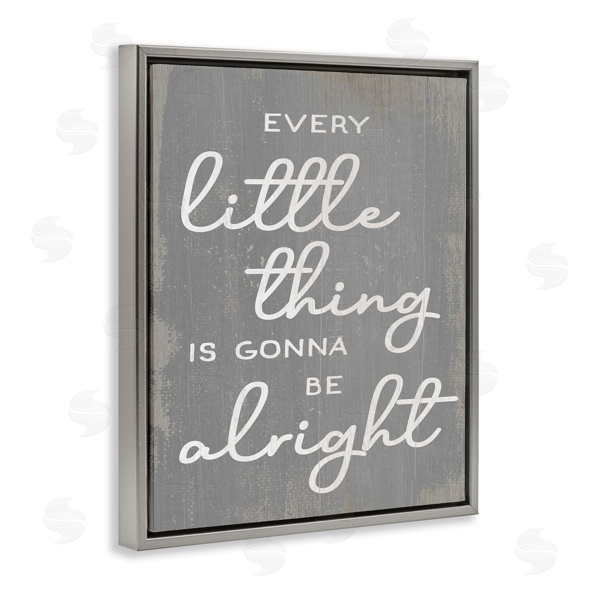 Stupell Studio Every Little Thing Positivity Phrase Rustic Grey White Gray Floater Frame Canvas Art