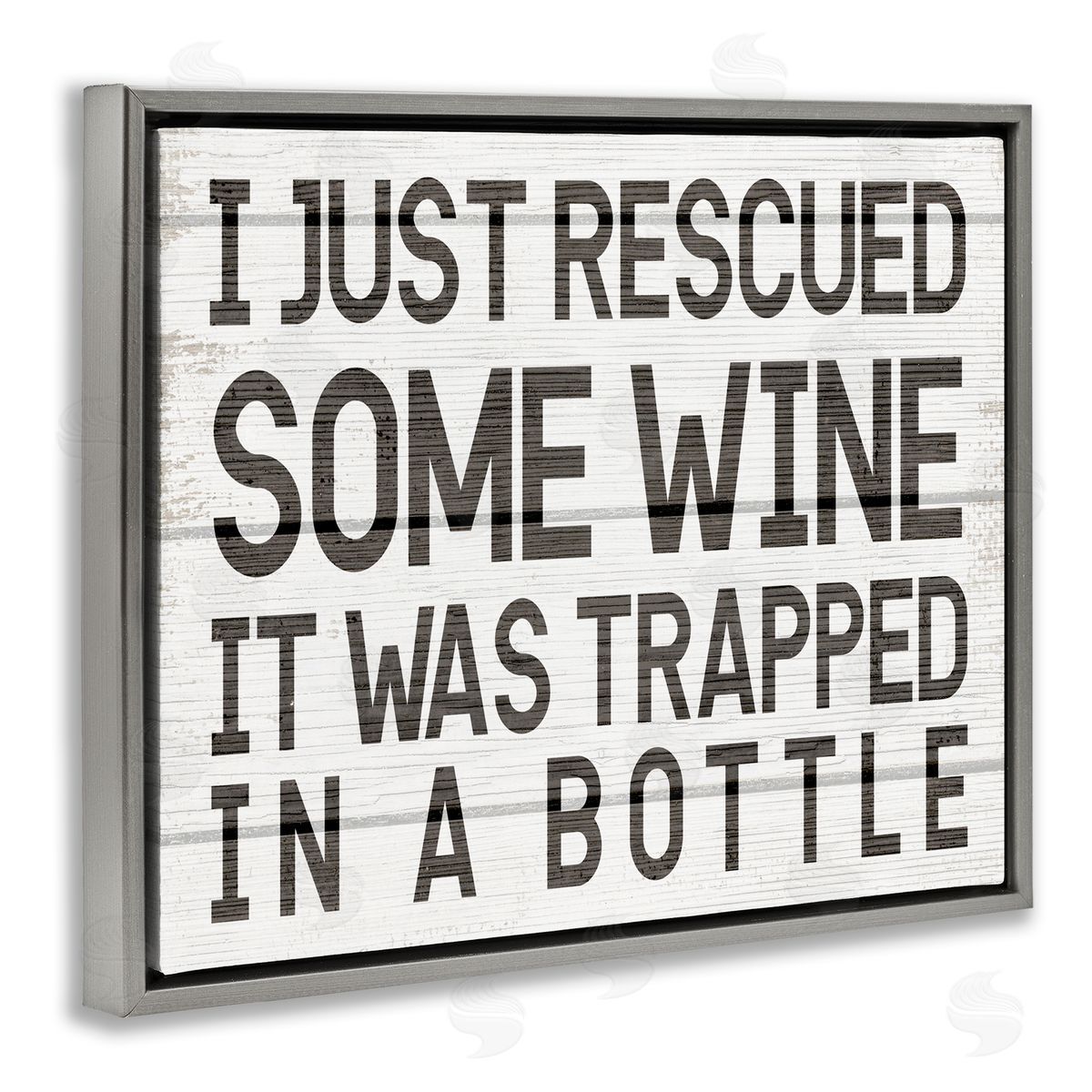 Stupell Studio Wine Trapped in Bottle Phrase Funny Drinking Humor Gray Floater Frame Canvas Art