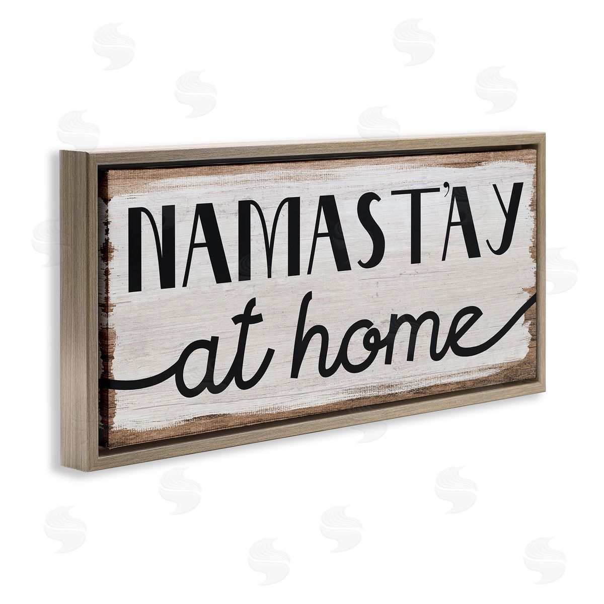 Stupell Studio Namastay At Home Phrase Rustic Self-Care Pun Brown Floater Frame Canvas Art
