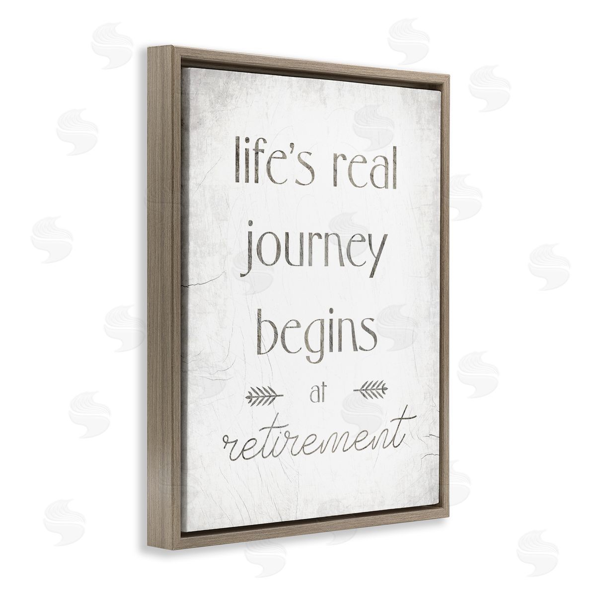 Stupell Studio Life's Journey Begins At Retirement Phrase Self-Care Quote Brown Floater Frame Canvas Art