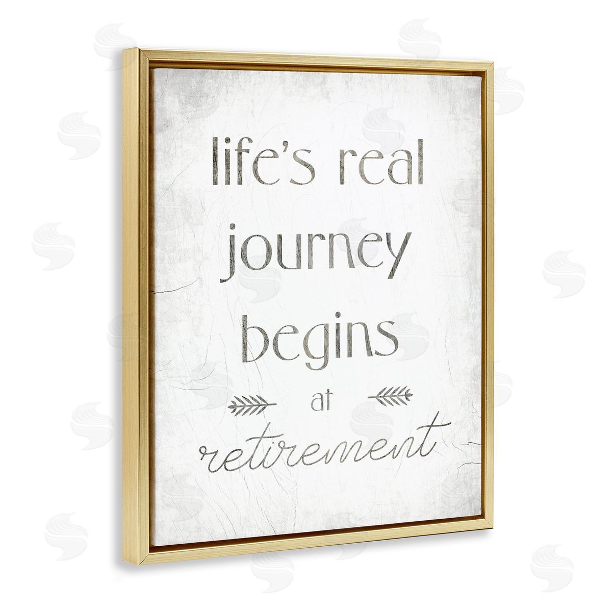 Stupell Studio Life's Journey Begins At Retirement Phrase Self-Care Quote Gold Floater Frame Canvas Art