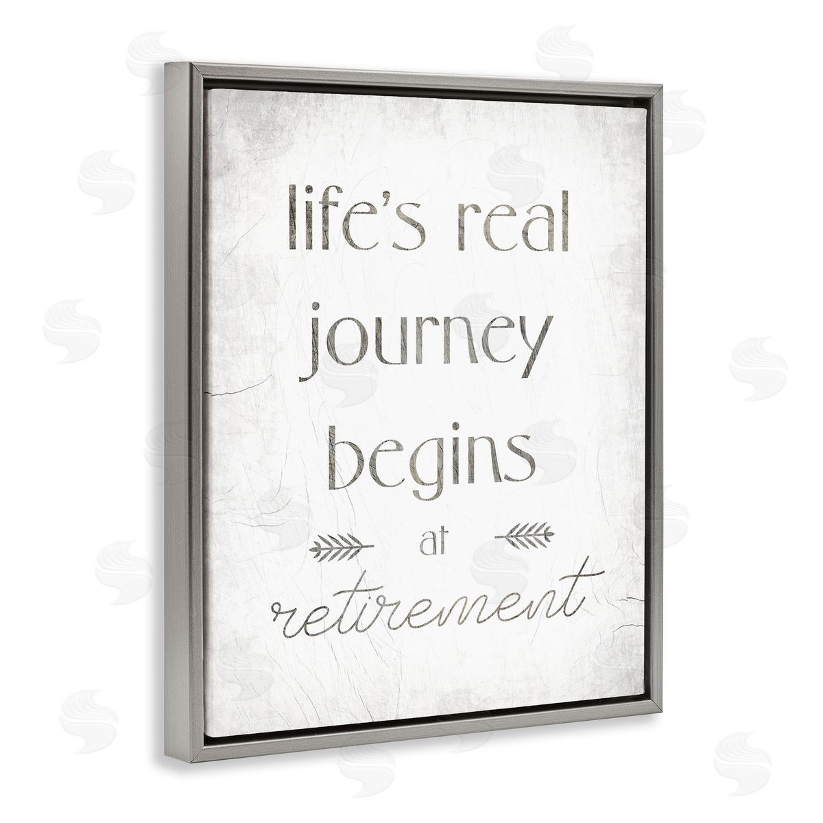Stupell Studio Life's Journey Begins At Retirement Phrase Self-Care Quote Gray Floater Frame Canvas Art