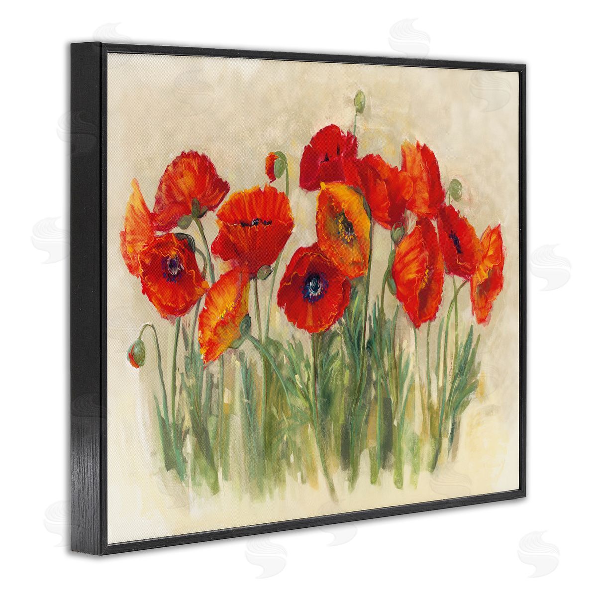 Carol Rowan Red Poppy Florals Soft Green Meadow Grass Black Framed Giclee Wall Art