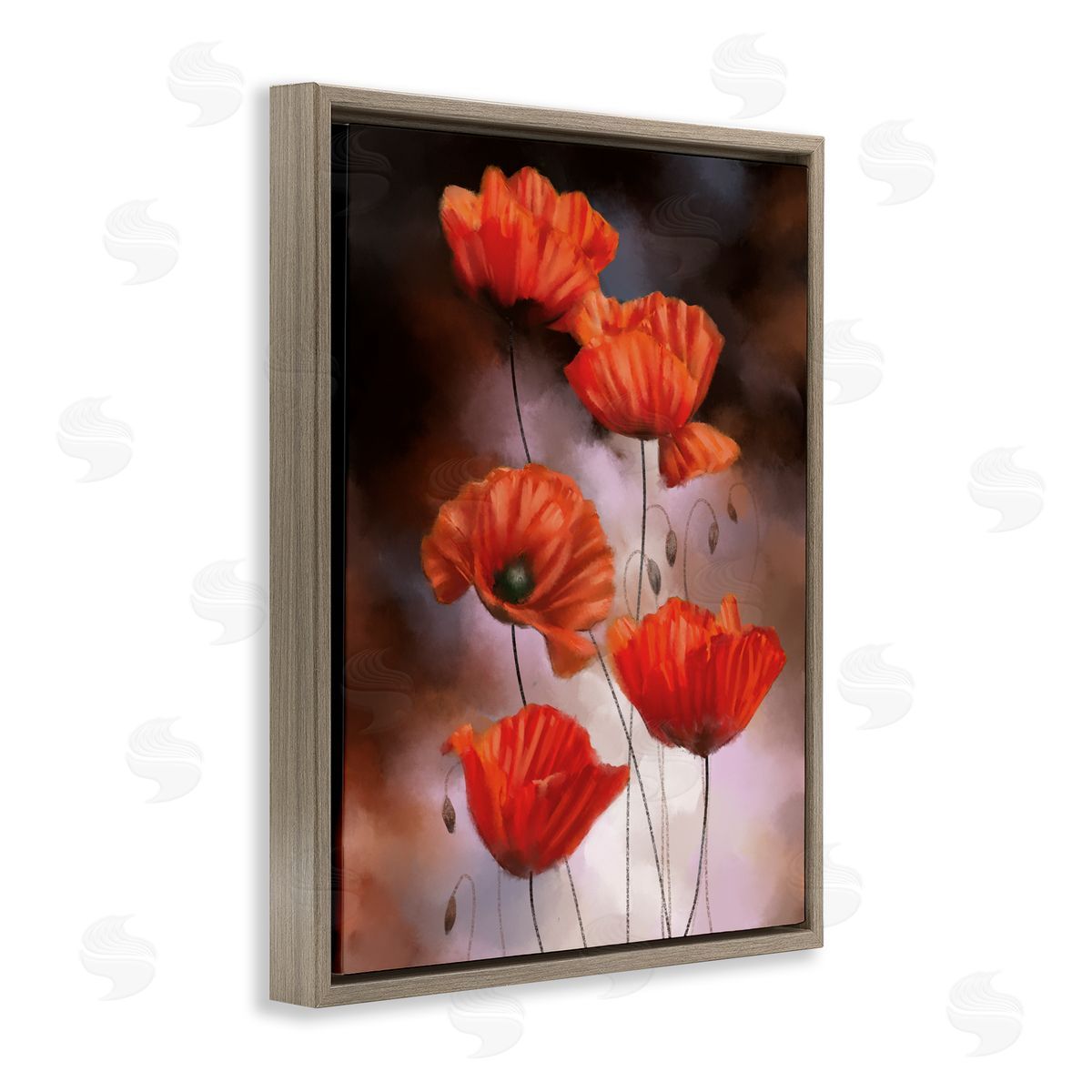 Ziwei Li Red Poppies Rising Vibrant Floral Blossoms Brown Floater Frame Canvas Art