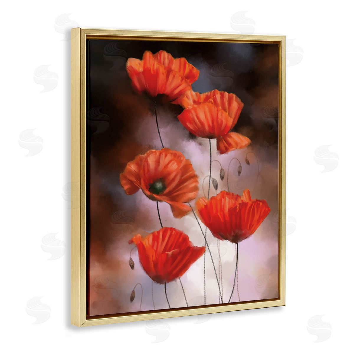 Ziwei Li Red Poppies Rising Vibrant Floral Blossoms Gold Floater Frame Canvas Art