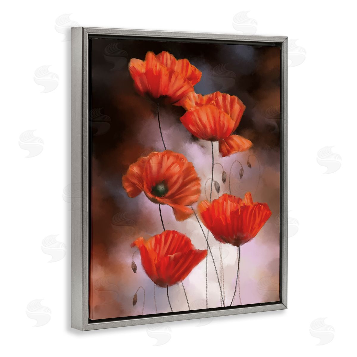 Ziwei Li Red Poppies Rising Vibrant Floral Blossoms Gray Floater Frame Canvas Art