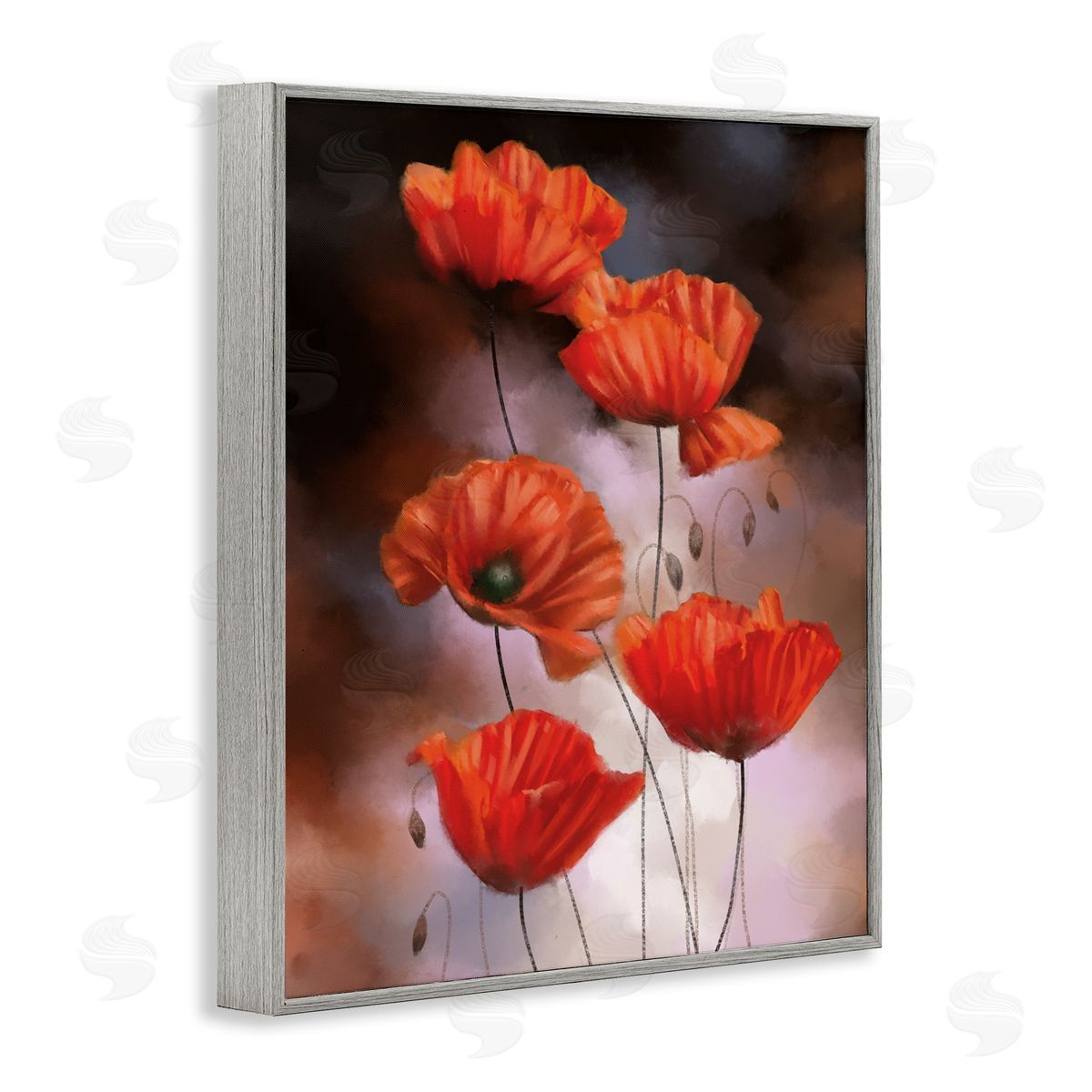 Ziwei Li Red Poppies Rising Vibrant Floral Blossoms Gray Framed Giclee Wall Art