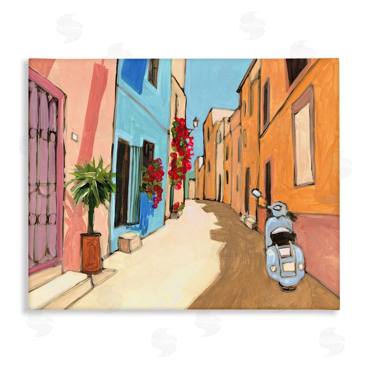 Bart E. Slyp European City Roadside Landscape Blue Street Vespa Canvas Wall Art